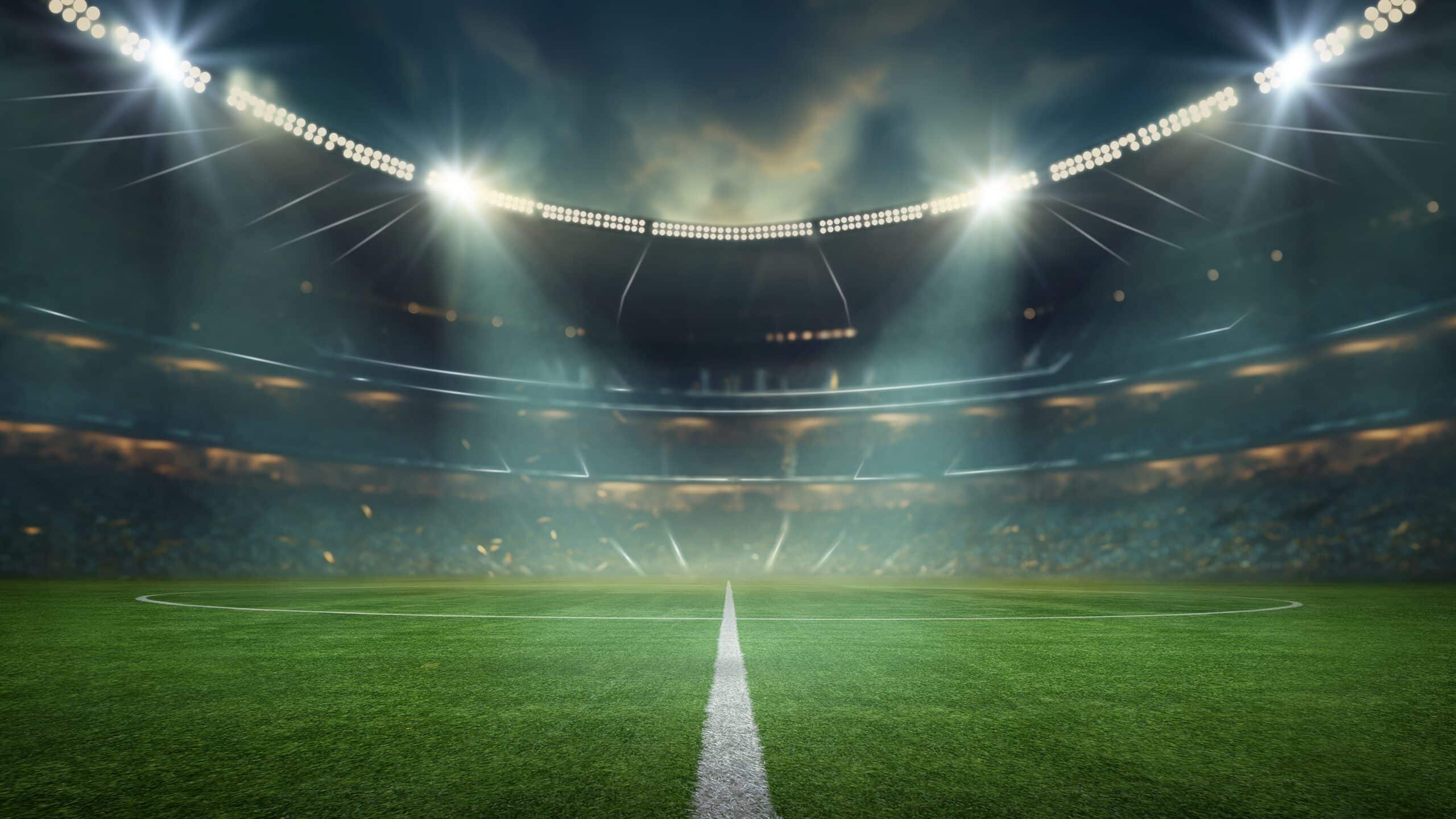 Textured,Soccer,Game,Field,With,Neon,Fog,-,Center,,Midfield.